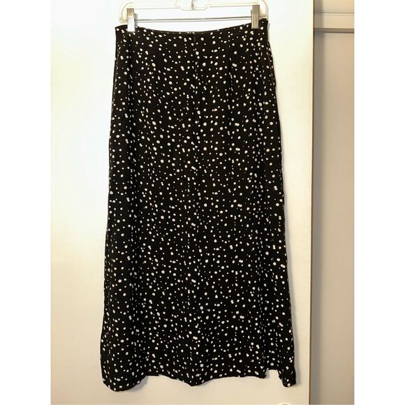 Primark Size 6 Midi Length Womens Skirt with Slits Black White Polka Dots NWOT - Picture 3 of 5